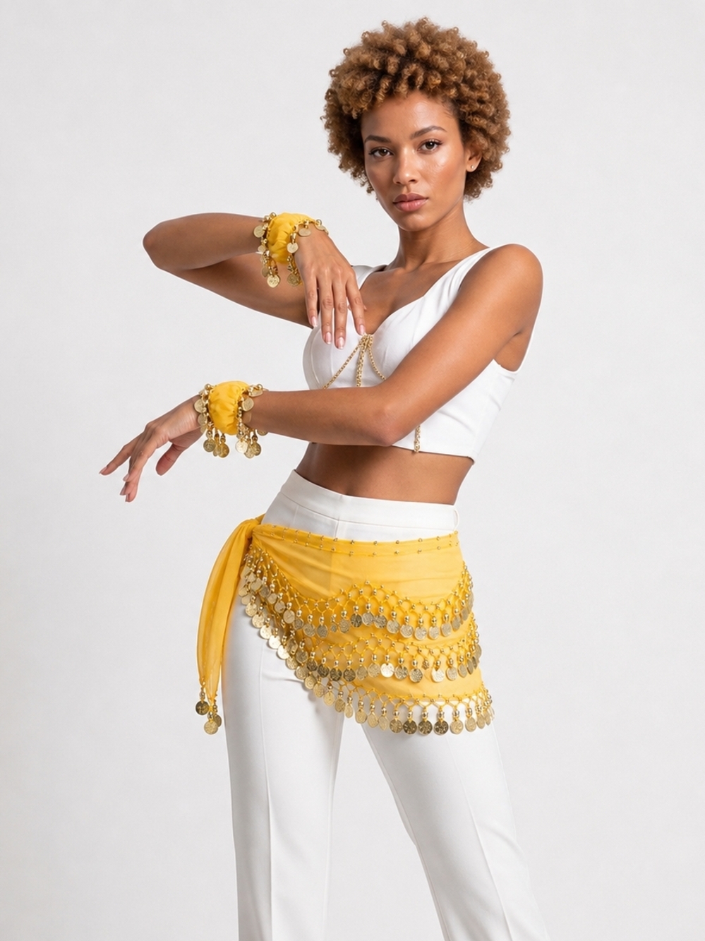 Belly Dance Hip Scarf and Belly Dance Wrist or Ankle Cuffs with Gold Coins NWOT